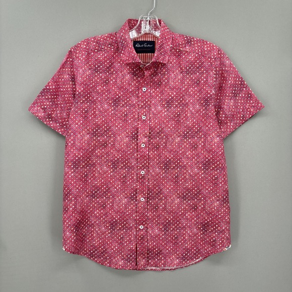 Robert Graham Shirt Mens Large Pink Geometric Linen Blend Short Sleeve Button Up - Picture 10 of 14